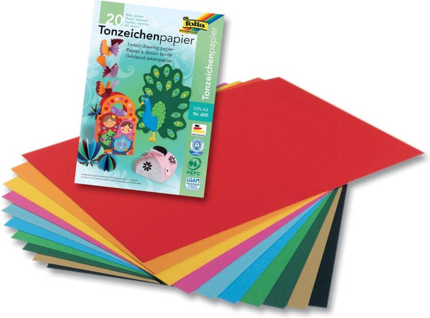 Folia gekleurd tekenpapier 130 g ft 21 x 29 7 cm A4 geassorteerde kleuren blok van 20 vel