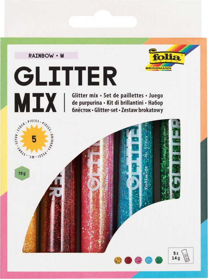 Folia Paper Glitterpoeder Folia 14gr Rainbow 5 kleuren