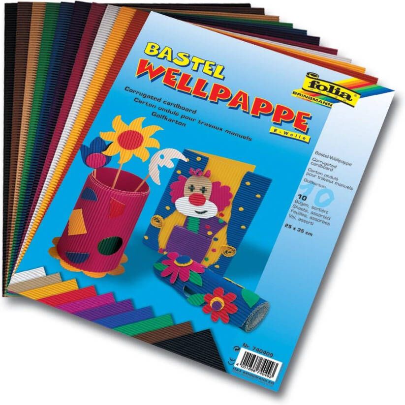 Folia golfkarton ft 50 x 70 cm pak met 10 vellen geassorteerde kleuren