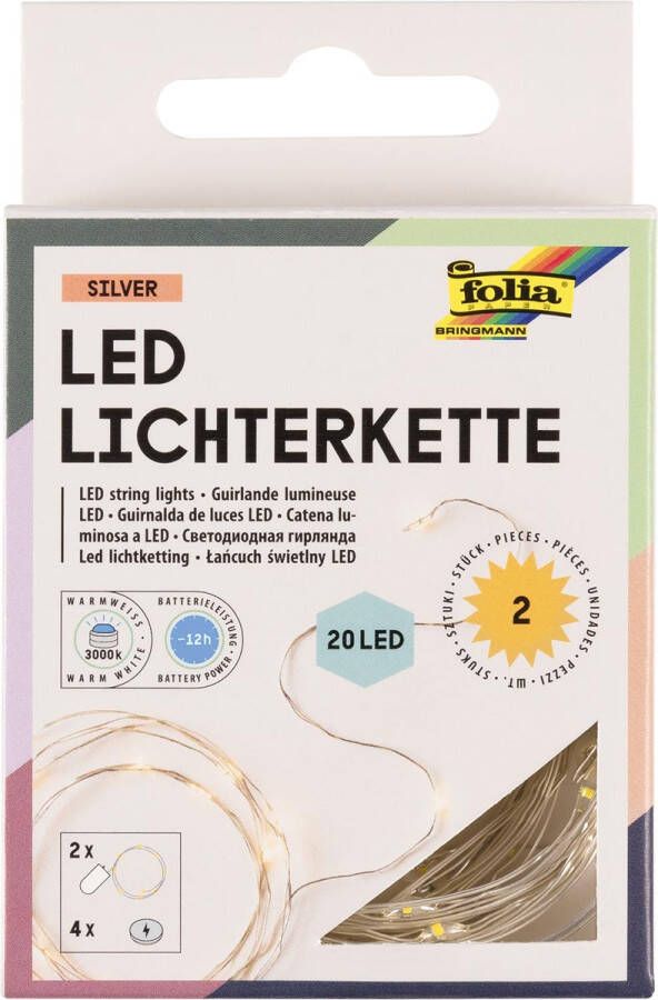Folia lichtslinger LED 20 LED&apos;s 2 20 m op batterijen pak van 2 stuks