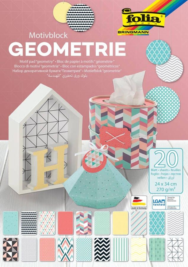 Folia Paper Papierblok Folia Geometrie 24x34cm 270gr 20 vel assorti