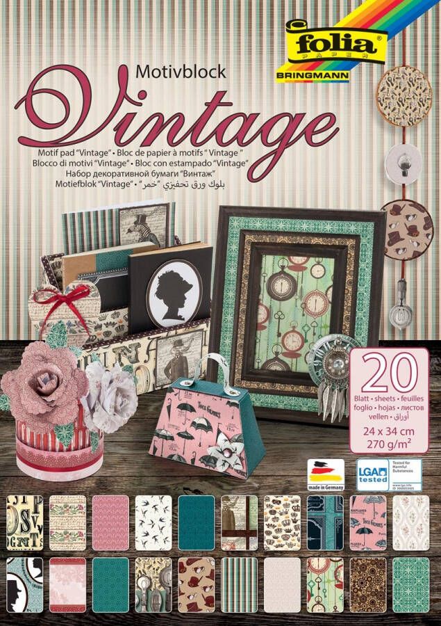 Folia motiefpapier Vintage II 270 g ft 24 x 34 cm blok van 20 vel