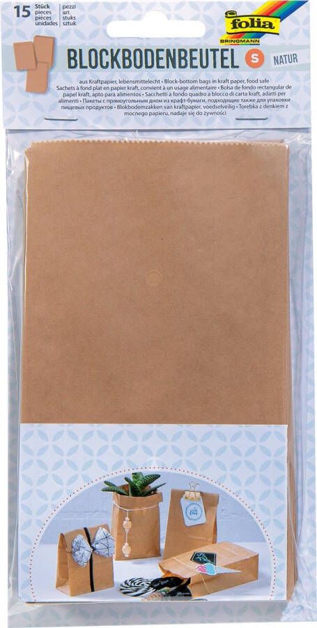 Folia papieren zak 100 x 55 x 175 mm pak van 15 stuks kraft