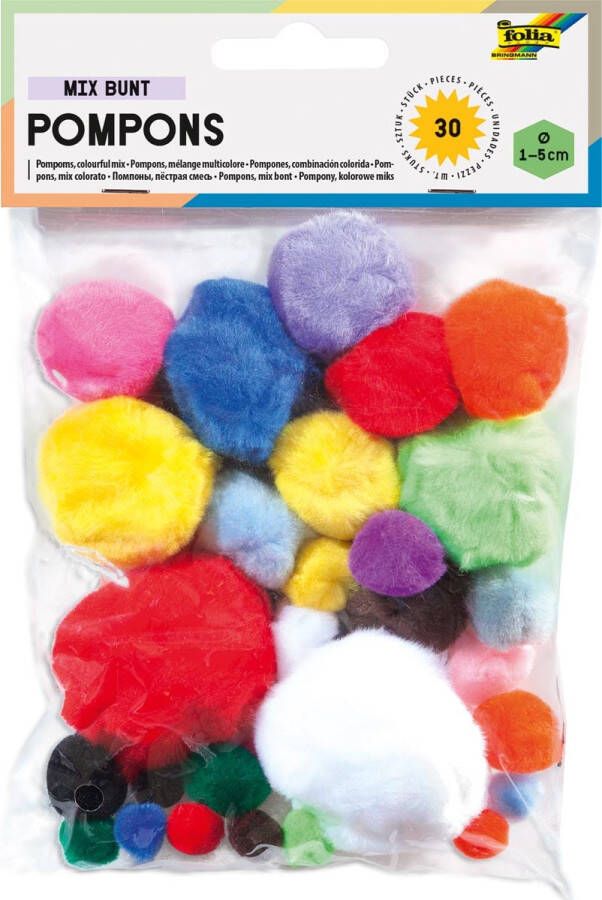 Folia Paper Pompon Folia 30 stuks diverse kleuren en afmetingen 30 stuks