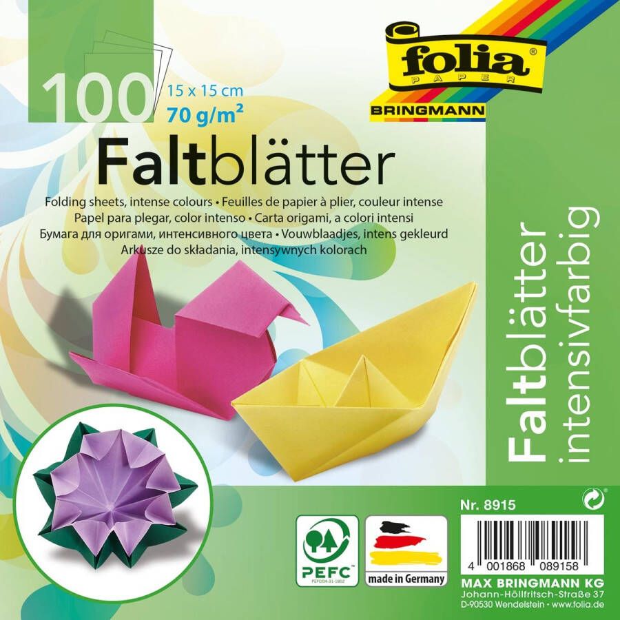 Folia Paper Vouwblaadjes Folia 70g mÂ² 15x15cm assorti pak Ã 100 vel