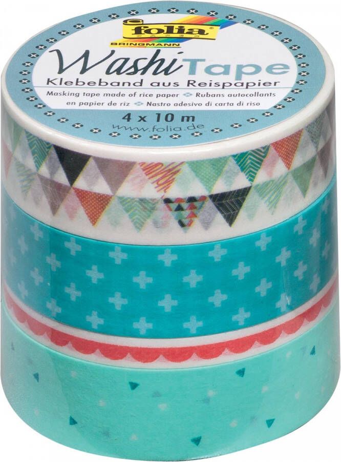 Folia washi tape pastel pak met 4 stuks in geassorteerde kleuren