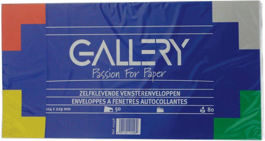 Gallery enveloppen ft 114 x 229 mm, met venster rechts, stripsluiting, pak van 50 stuks online kopen