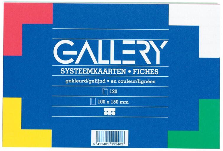 Gallery gekleurde systeemkaarten ft 10 x 15 cm gelijnd pak van 120 stuks