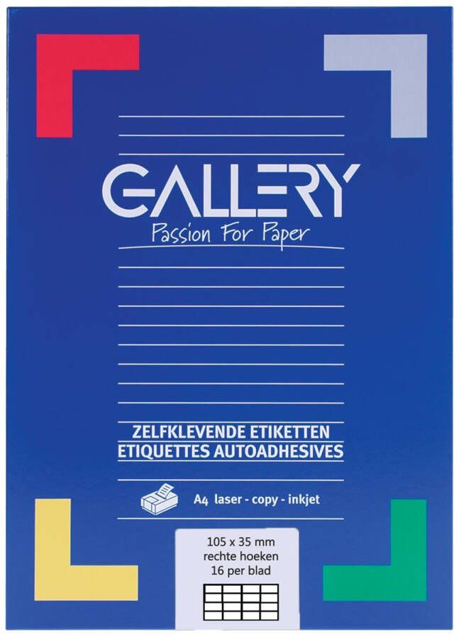 Gallery witte etiketten ft 105 x 35 mm (b x h) rechte hoeken doos van 1.600 etiketten
