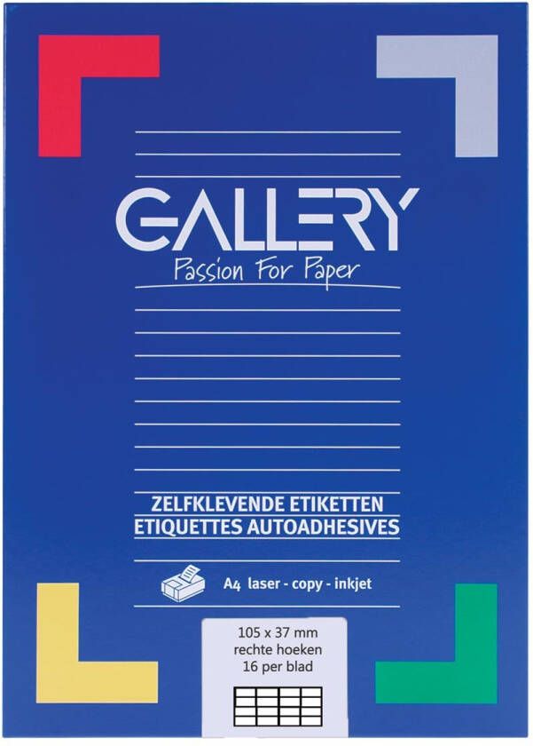 Gallery witte etiketten ft 105 x 37 mm (b x h) rechte hoeken doos van 1.600 etiketten