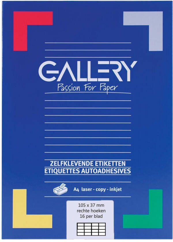 Gallery witte etiketten ft 105 x 37 mm (b x h) rechte hoeken doos van 1.600 etiketten