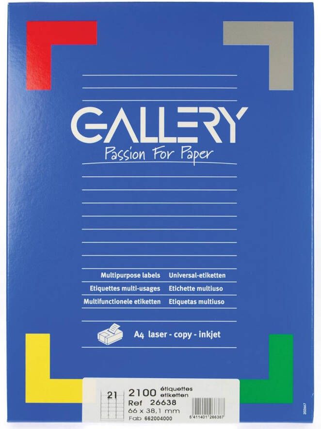 Gallery witte etiketten ft 66 x 38 1 mm (b x h) ronde hoeken doos van 2.100 etiketten
