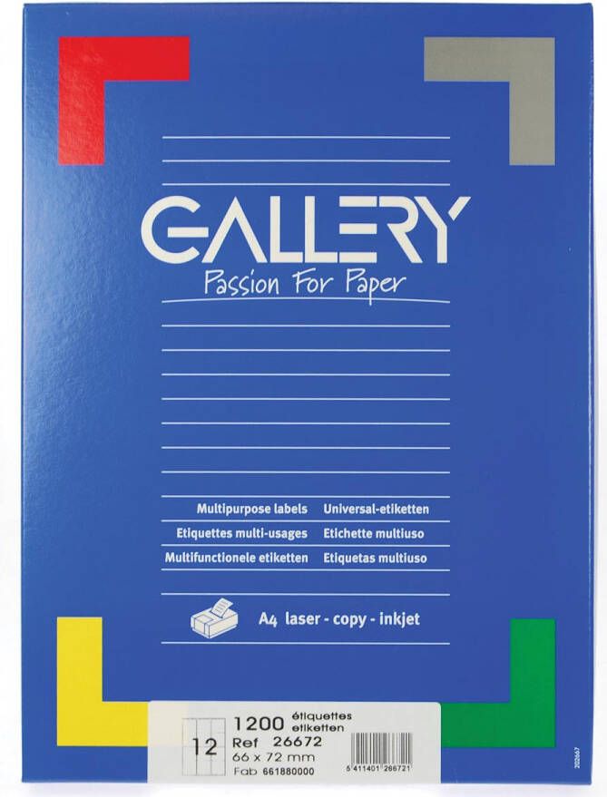Gallery witte etiketten ft 66 x 72 mm (b x h) ronde hoeken doos van 1.200 etiketten