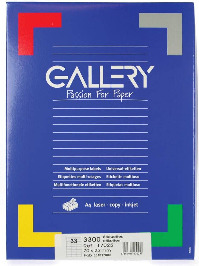 Gallery witte etiketten ft 70 x 25 mm (b x h) rechte hoeken doos van 3.300 etiketten