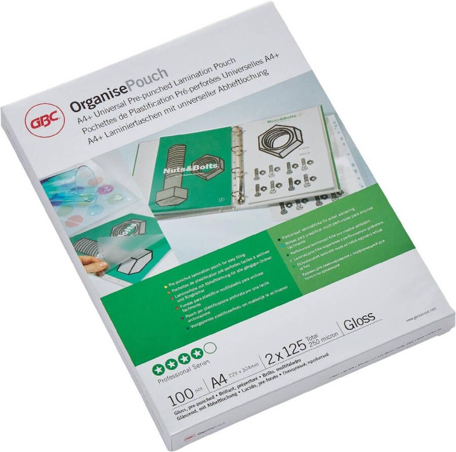 GBC Organise lamineerhoes ft A4 250 micron (2 x 125 micron) geperforeerd pak van 100 stuks
