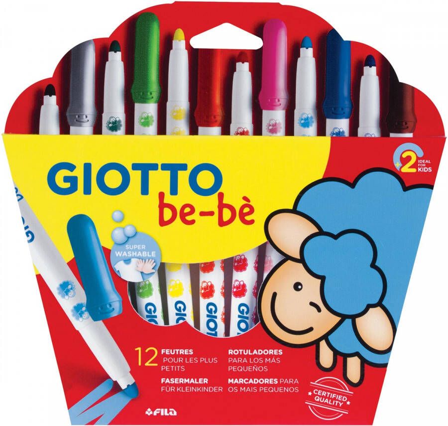 Giotto be bè viltstiften Maxi kartonnen etui met 12 stuks in geassorteerde kleuren