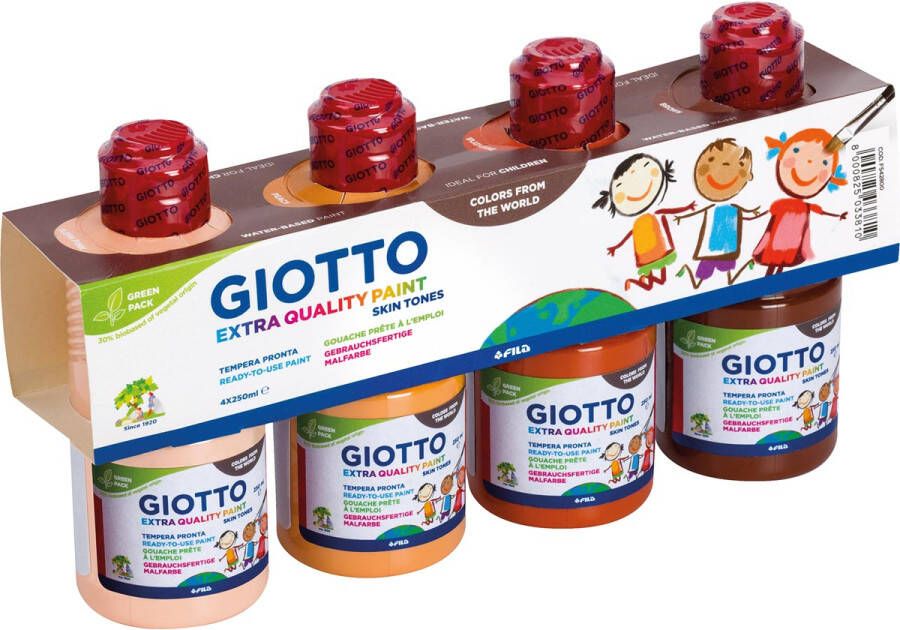 Giotto Extra Quality Skin Tones plakkaatverf 250 ml pak van 4 flesjes