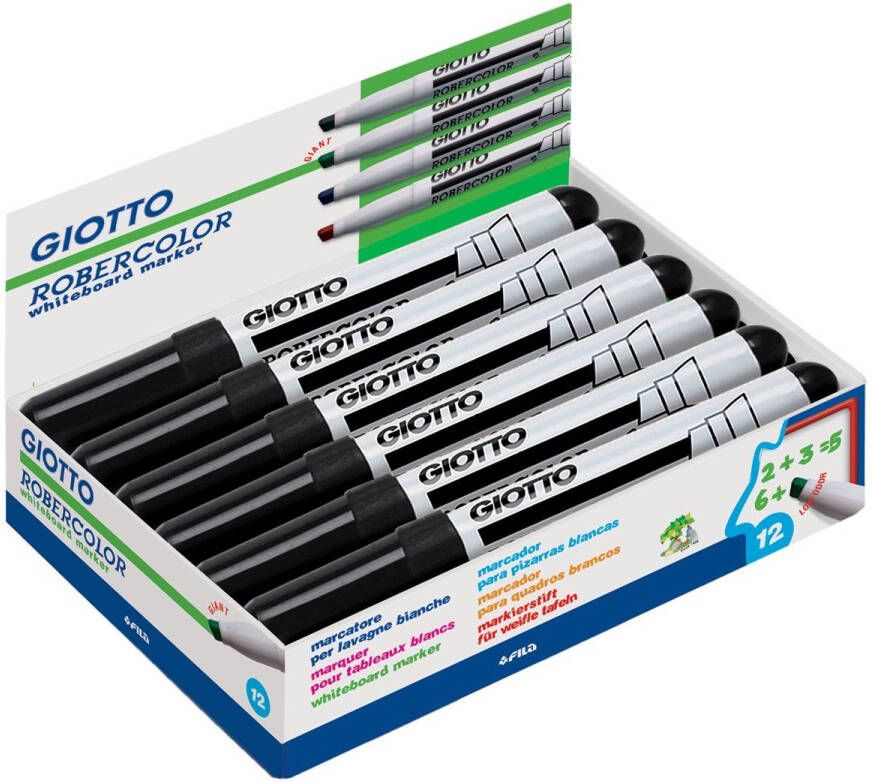 Giotto Robercolor whiteboardmarker maxi schuine punt zwart 12 stuks