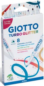 Giotto Turbo Glitter viltstiften kartonnen etui met 8 stuks in geassorteerde kleuren