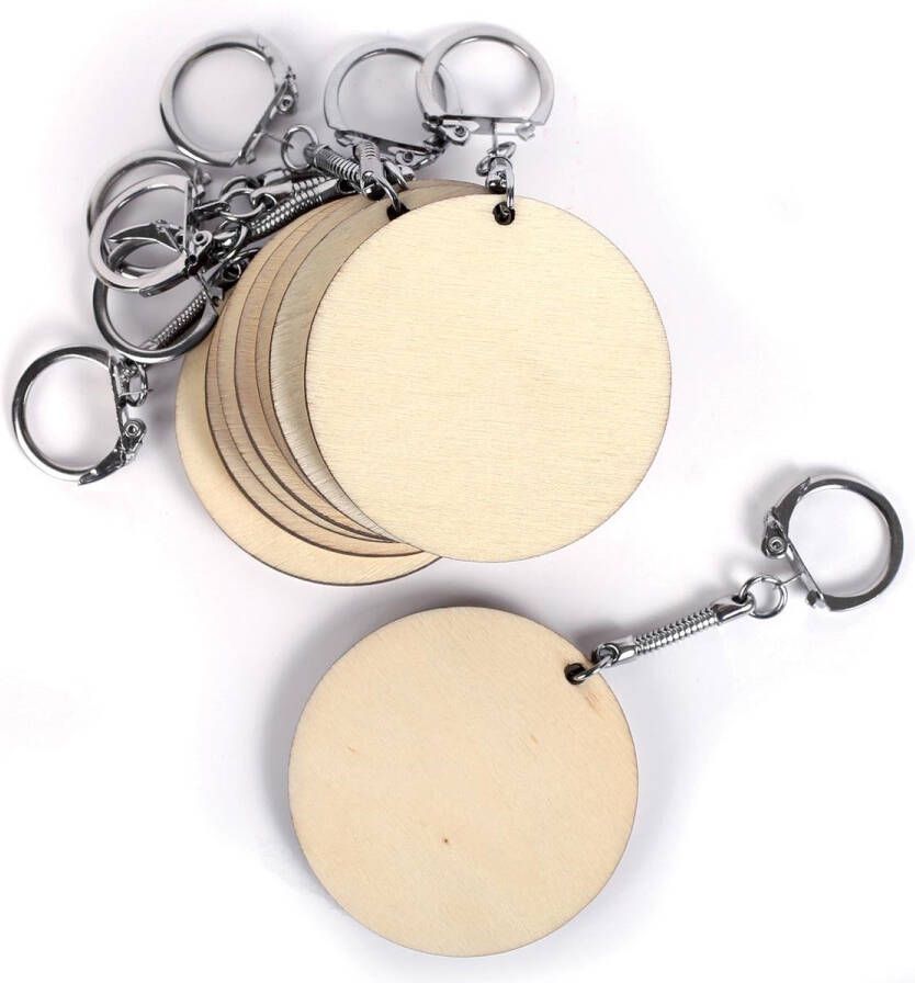 Graine CrÃ©ative Sleutelhanger hout rond diameter 55 mm zakje van 10 stuks