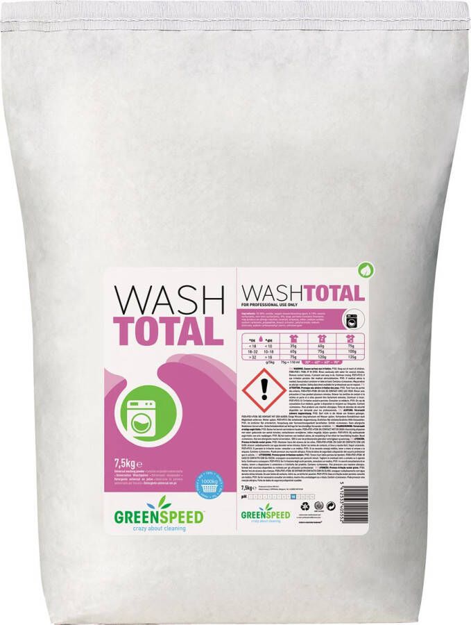 Greenspeed Wash Total waspoeder 214 wasbeurten zak van 7 5 kg