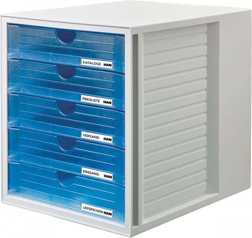Han ladenblok Systembox met 5 gesloten laden transparant blauw
