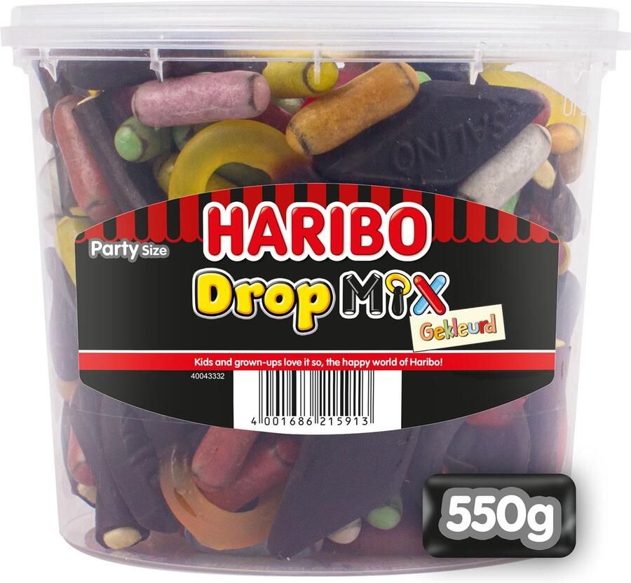 Haribo snoepgoed Drop mix gekleurd emmer van 550 g