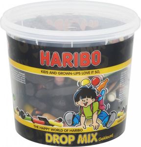 Haribo snoepgoed emmer van 650 g dropmix gekleurd