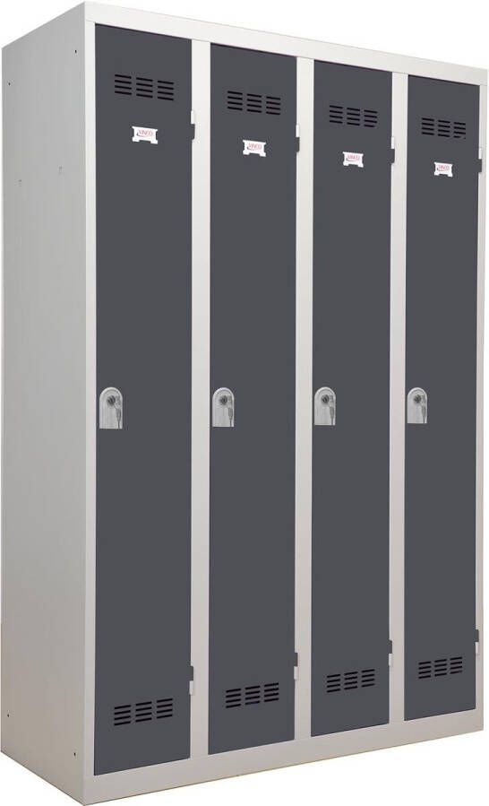 Henry Pierre Industriële garderobekast propere industrie 4 deuren ft 180 x 120 cm grijs
