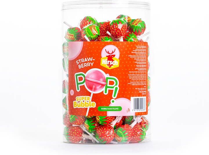 Hirsch Super Bubble Lolly Strawberry 100 stuks pot van 1 7 kg