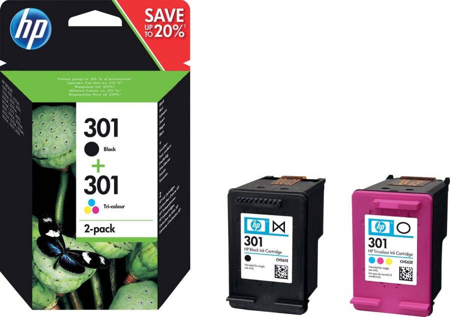 Hp inktcartridge 301 165-190 pagina&apos;s OEM N9J72AE 1x zwart en 1 x 3 kleuren