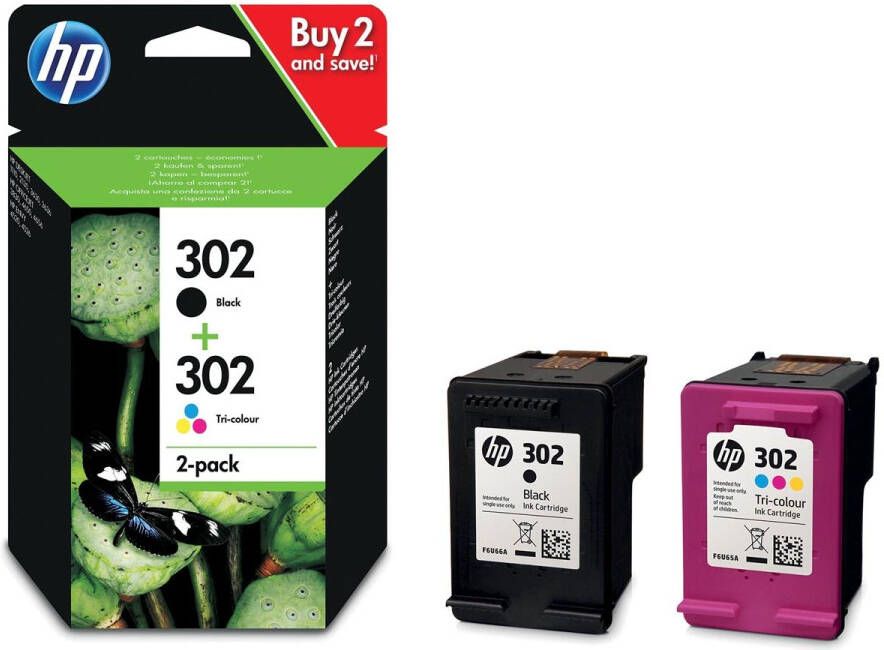 Hp inktcartridge 302 165 190 pagina&apos;s OEM X4D37AE 1 x zwart en 1 x 3 kleuren