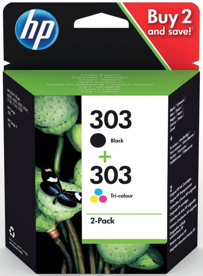 Hp inktcartridge 303 165-200 pagina&apos;s OEM 3YM92AE 1 x zwart en 1 x 3 kleuren