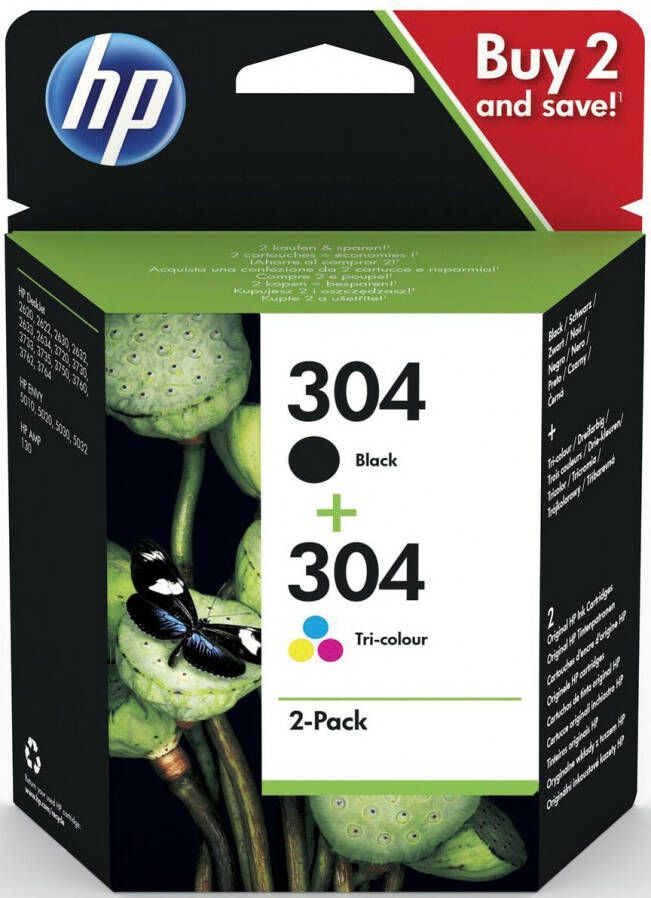 Hp inktcartridge 304 100-120 pagina&apos;s OEM 3JB05AE 1 x zwart en 1 x 3 kleuren