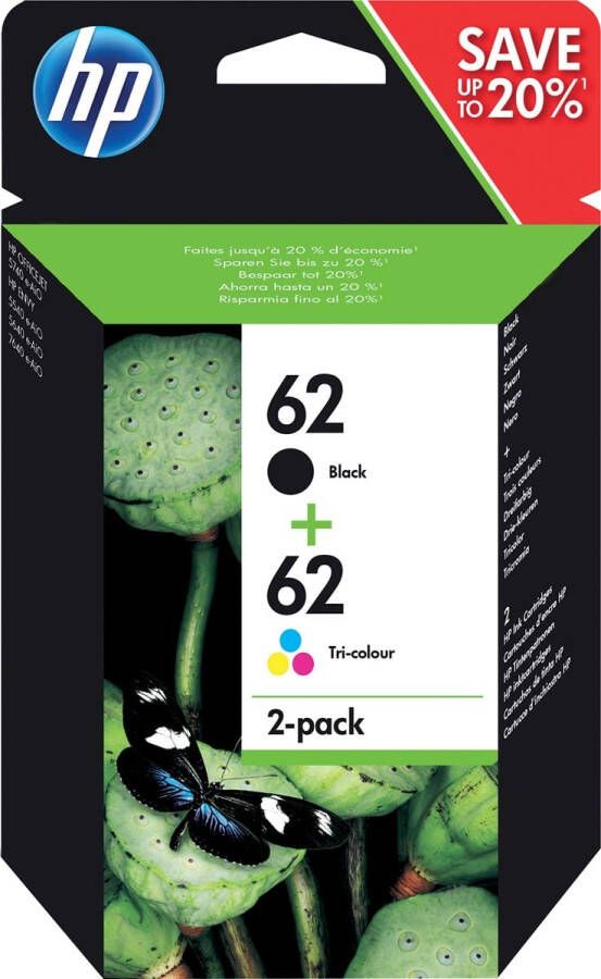 Hp inktcartridge 62 165-200 pagina&apos;s OEM N9J71AE 1 x zwart en 1 x 3 kleuren