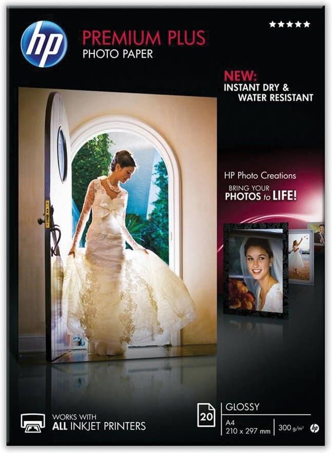 Hp Premium Plus fotopapier ft A4 300 g pak van 20 vel glanzend