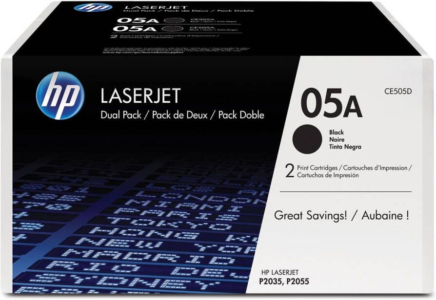 Hp toner 05A 2 300 pagina&apos;s OEM CE505D zwart duopack