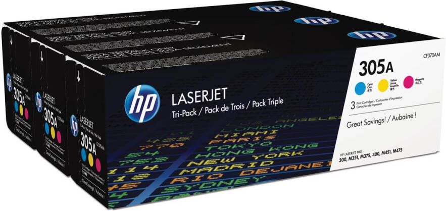 hp toner 305A 3 x 2 600 pagina&apos;s OEM CF370AM 3 kleuren