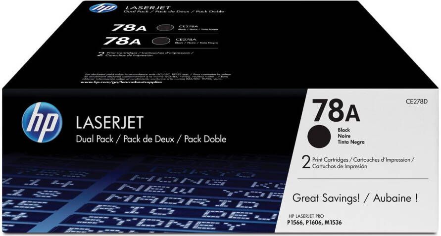 hp toner 78A 2 100 pagina&apos;s OEM CE278AD zwart duopack