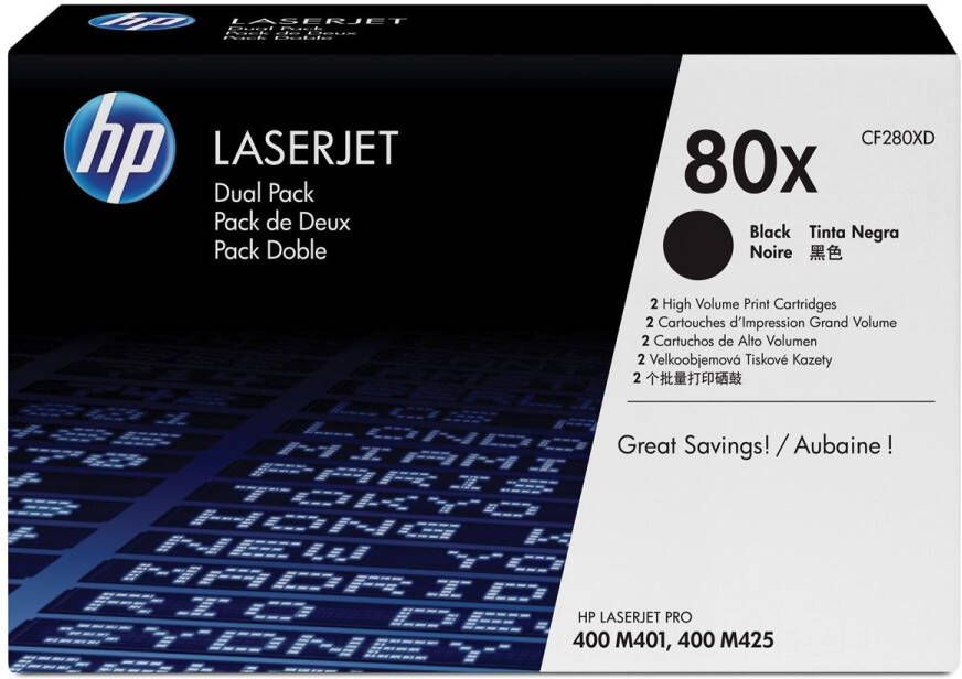 Hp toner 80X 6 900 pagina&apos;s OEM CF280XD zwart duopack