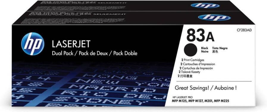 Hp toner 83A 1 500 pagina&apos;s OEM CF283AD zwart duopack