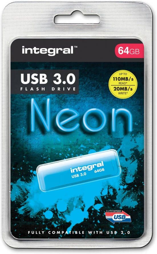 Integral Neon USB 3.0 stick 64 GB blauw