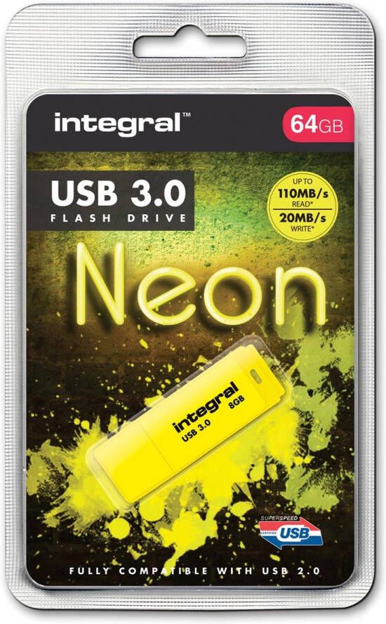 Integral Neon USB 3.0 stick 64 GB geel
