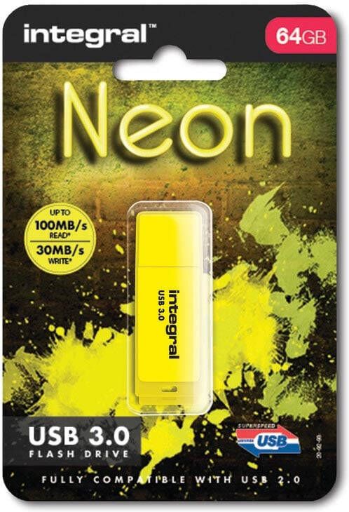 Integral Neon USB 3.0 stick 64 GB geel