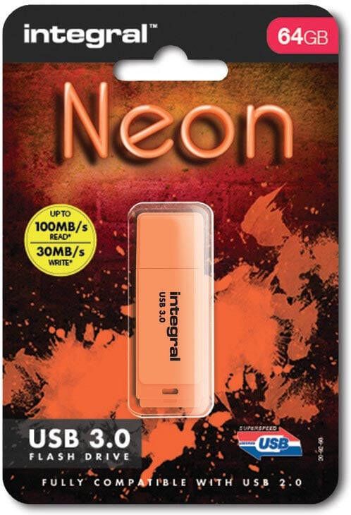 Integral Neon USB 3.0 stick 64 GB oranje