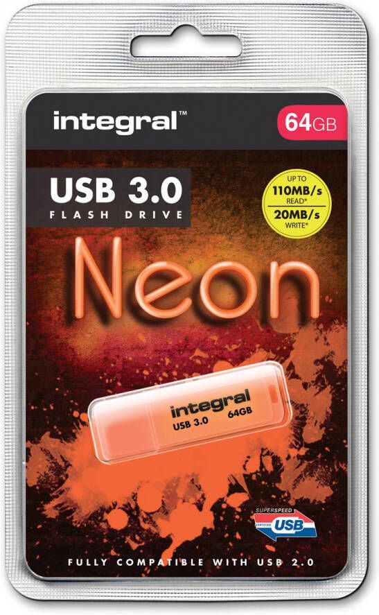 Integral Neon USB 3.0 stick 64 GB oranje