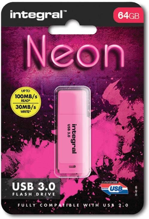 Integral Neon USB 3.0 stick 64 GB roze