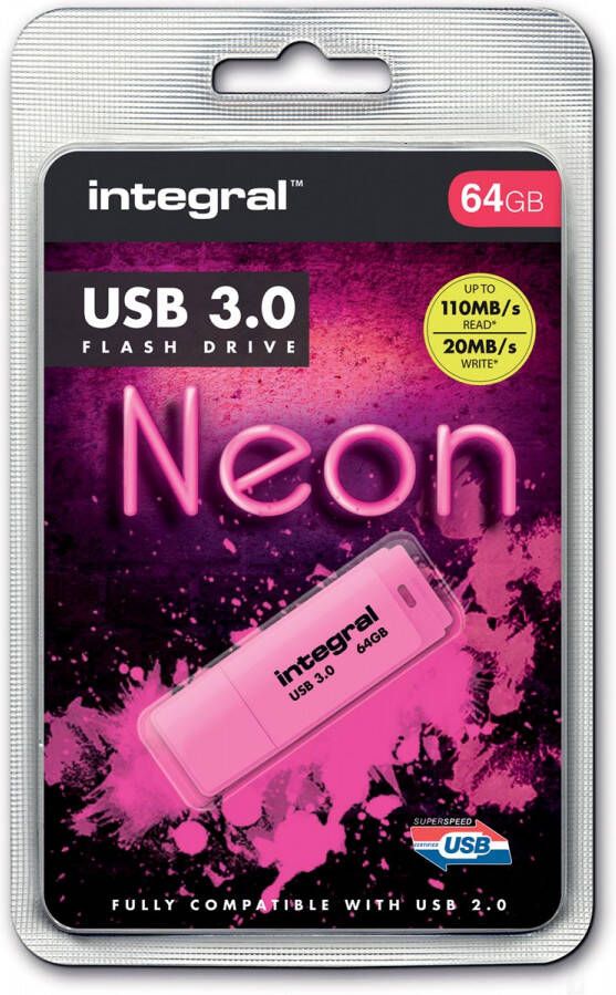 Integral Neon USB 3.0 stick 64 GB roze