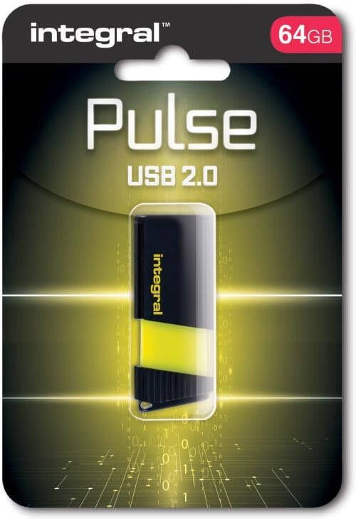 Integral Pulse USB 2.0 stick 64 GB zwart geel