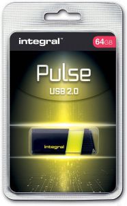Integral Pulse USB 2.0 stick 64 GB zwart geel
